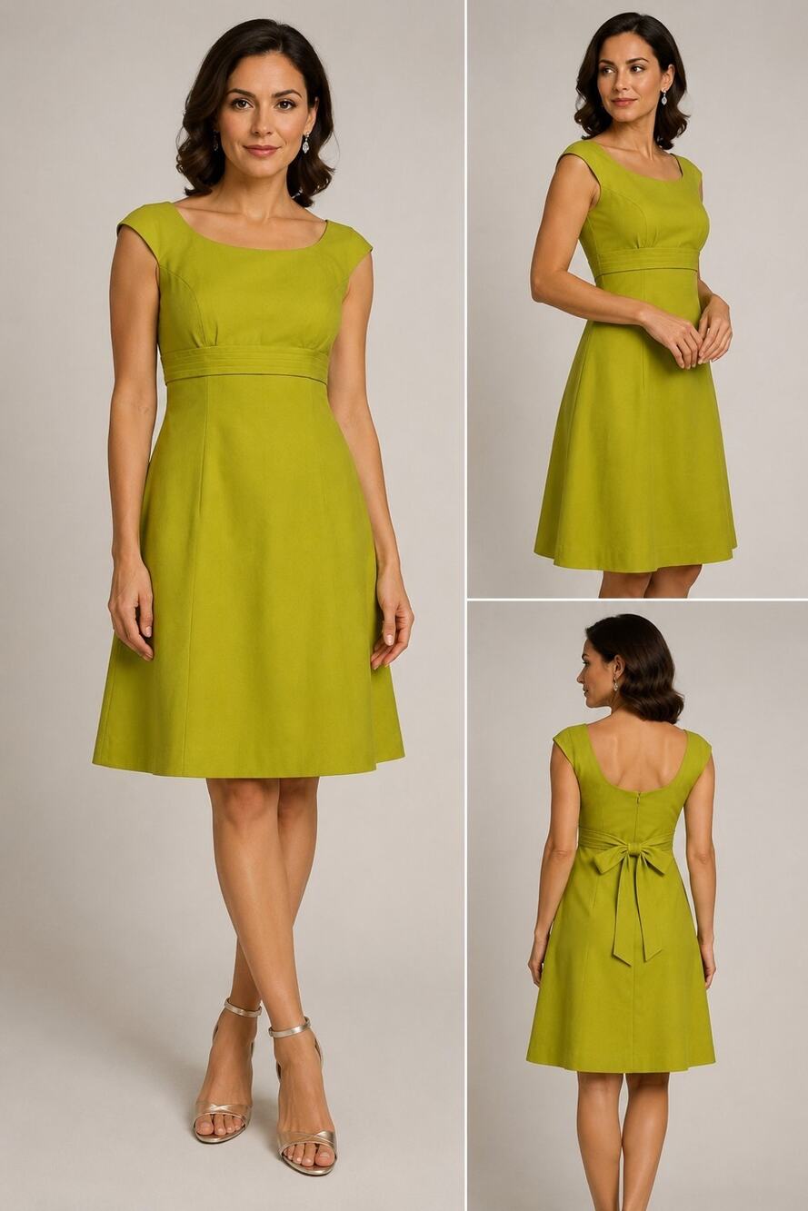 Jones New York Dress Size 14 Chartreuse Green Fit Flare Formal Cocktail Bow Back